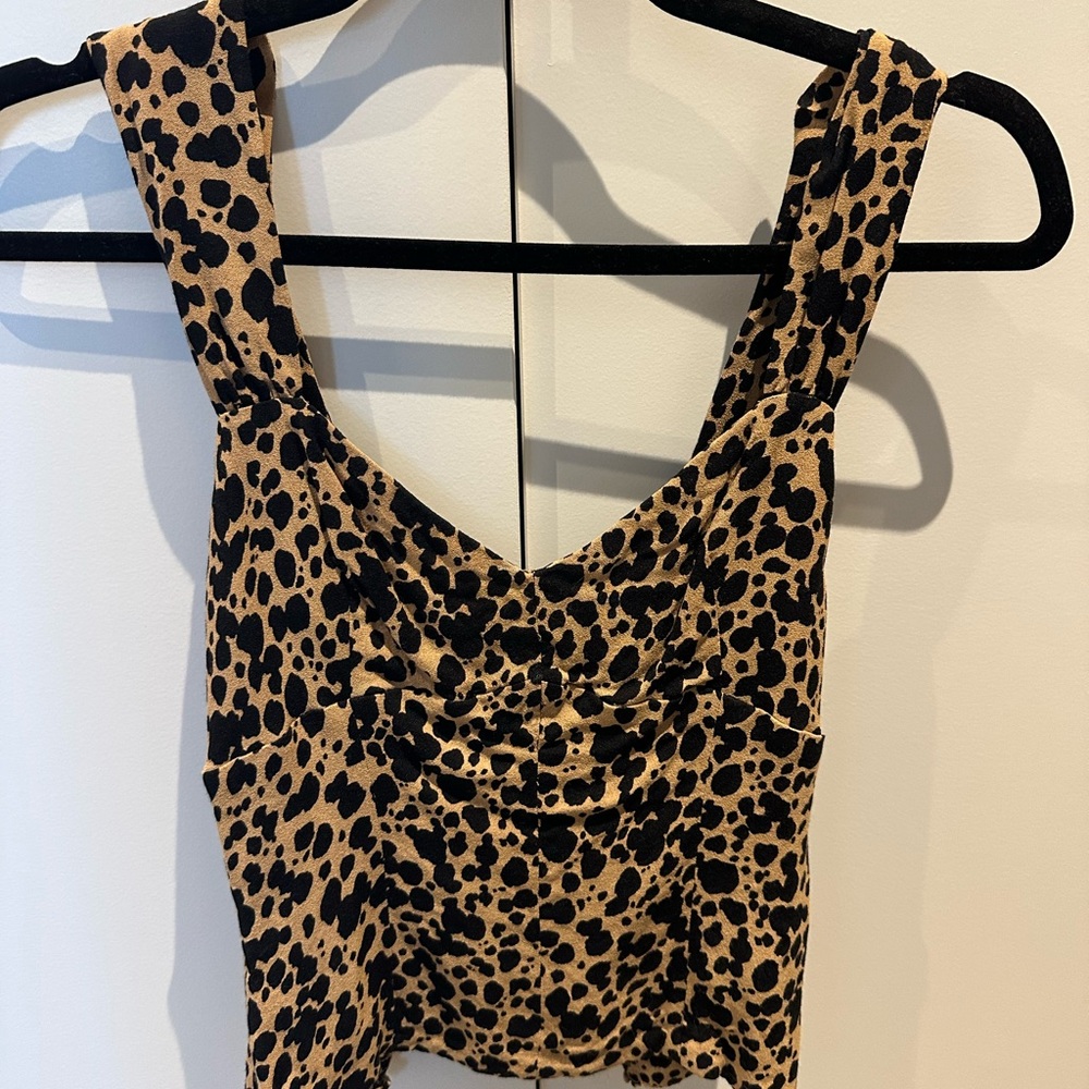 Reformation Leopard Fitted Ruched Tank Top